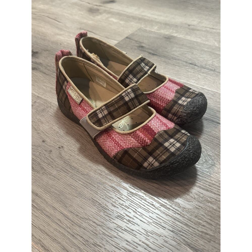 Keen Mary Jane Patchwork Harvest Plaid Pink Brown SlipOn Comfort Women 7 READ